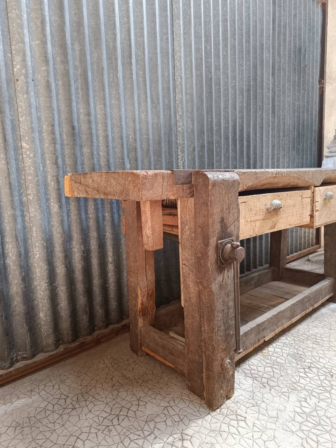 Vintage solid wood carpenter's workbench