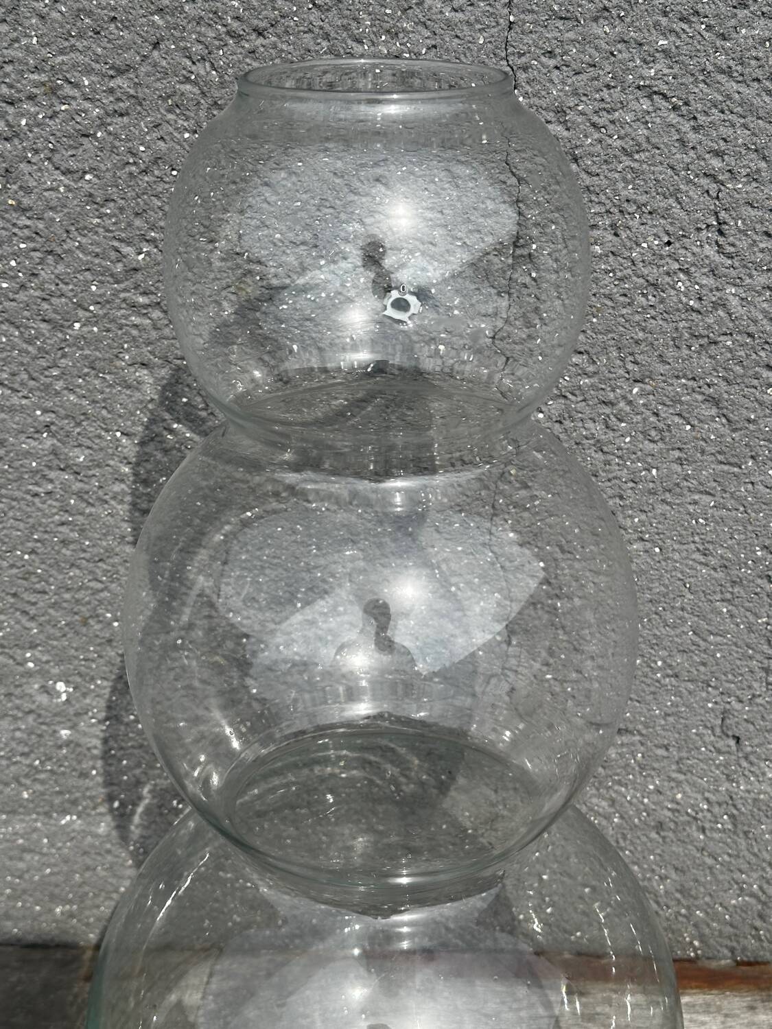 70's vase - 3 stacked spheres, transparent glass, H 50 cm