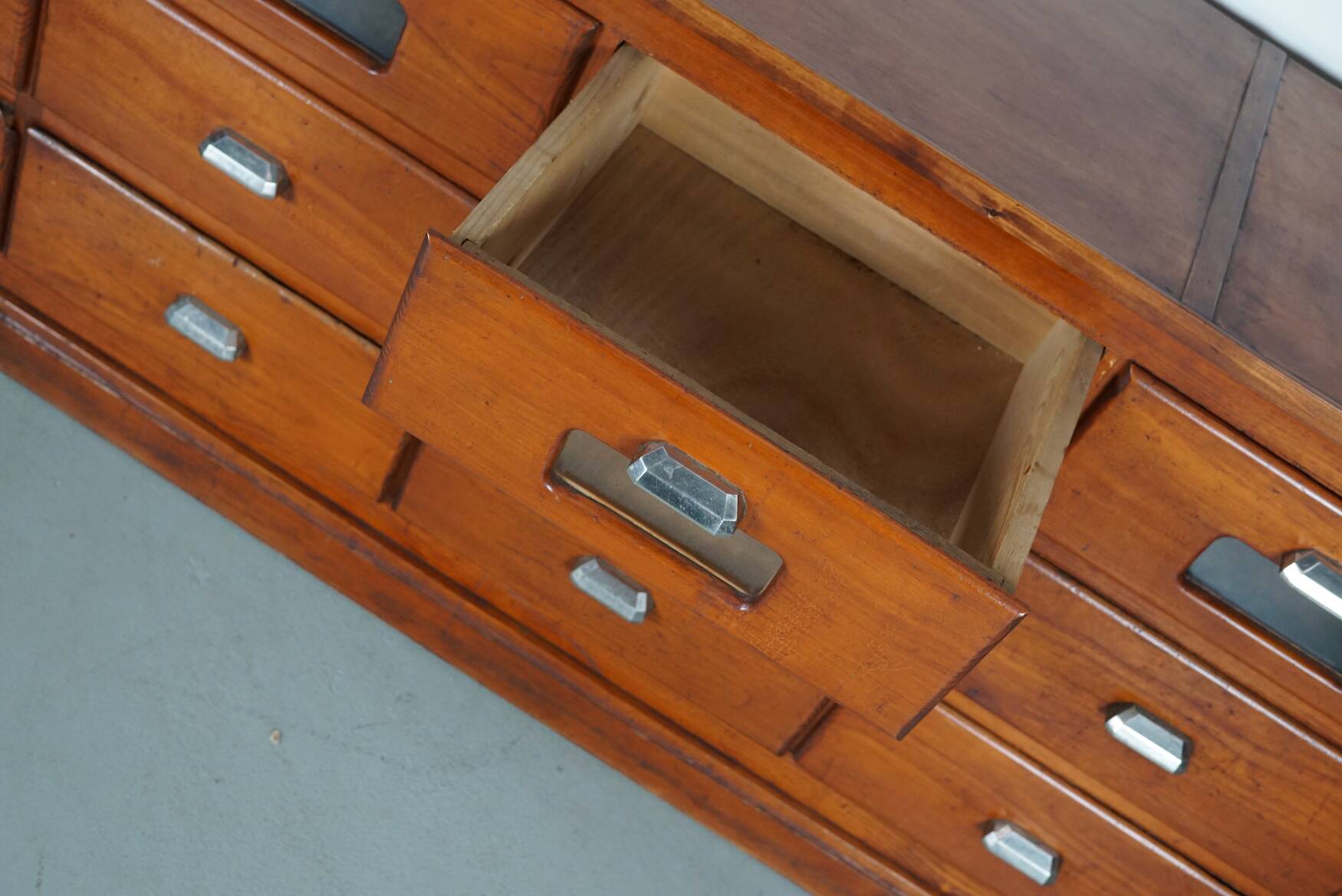 large vintage french oak haberdashery cabinet or shop counter, 1950s