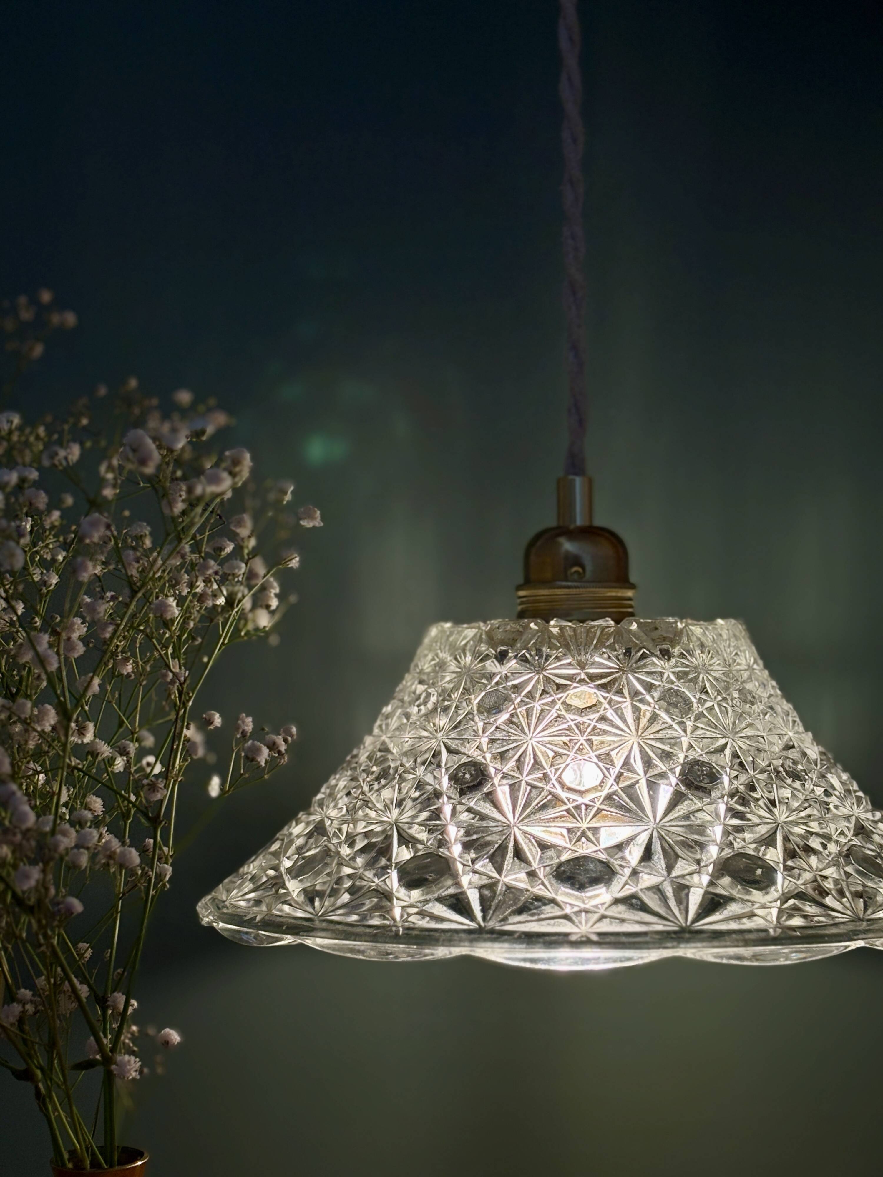 Vintage molded glass lampshade pendant light - tableware collection -