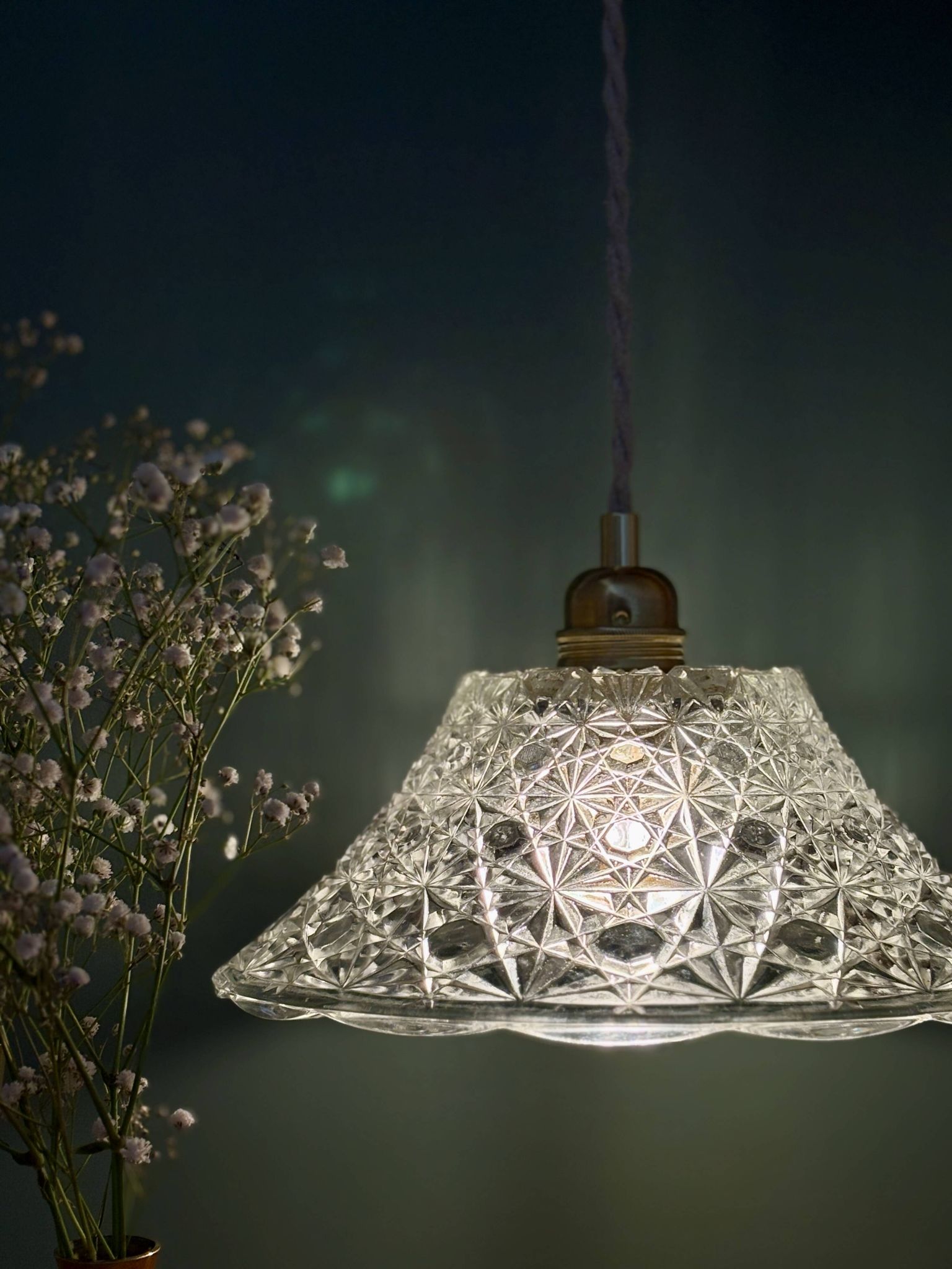 Vintage molded glass lampshade pendant light - tableware collection -