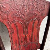 Set of 4 Art Nouveau bent beech wood chairs, deep red-brown embossed seats (Jacob & Josef Kohn, ca.1900)
