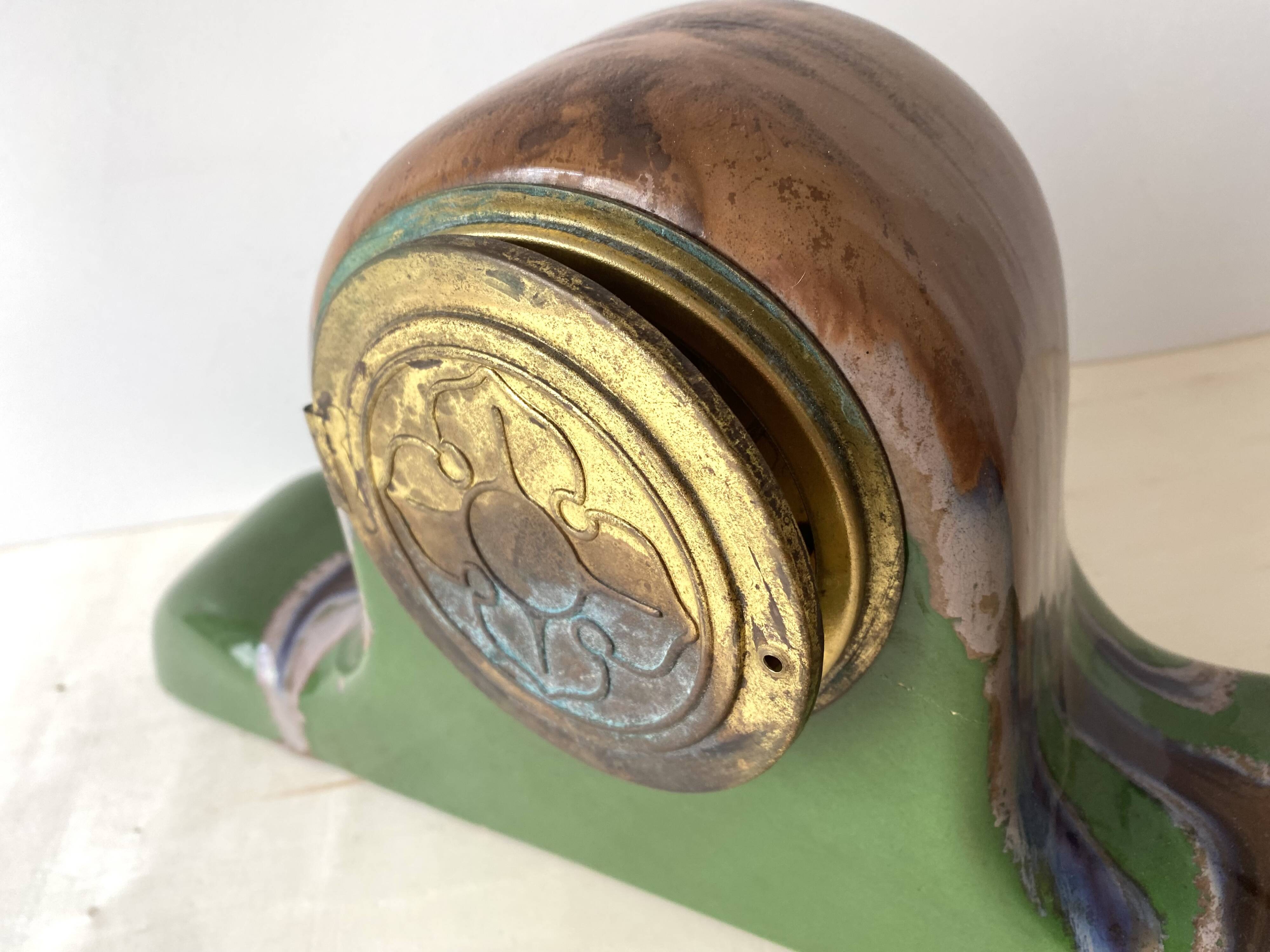 Art deco mantel clock Cazalas Bannière de Bigorre 1930, Basque ceramic clock