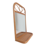 Mid Century French Riviera Rattan and Wicker Mirror With Shelf, Spain, 1960s–70s