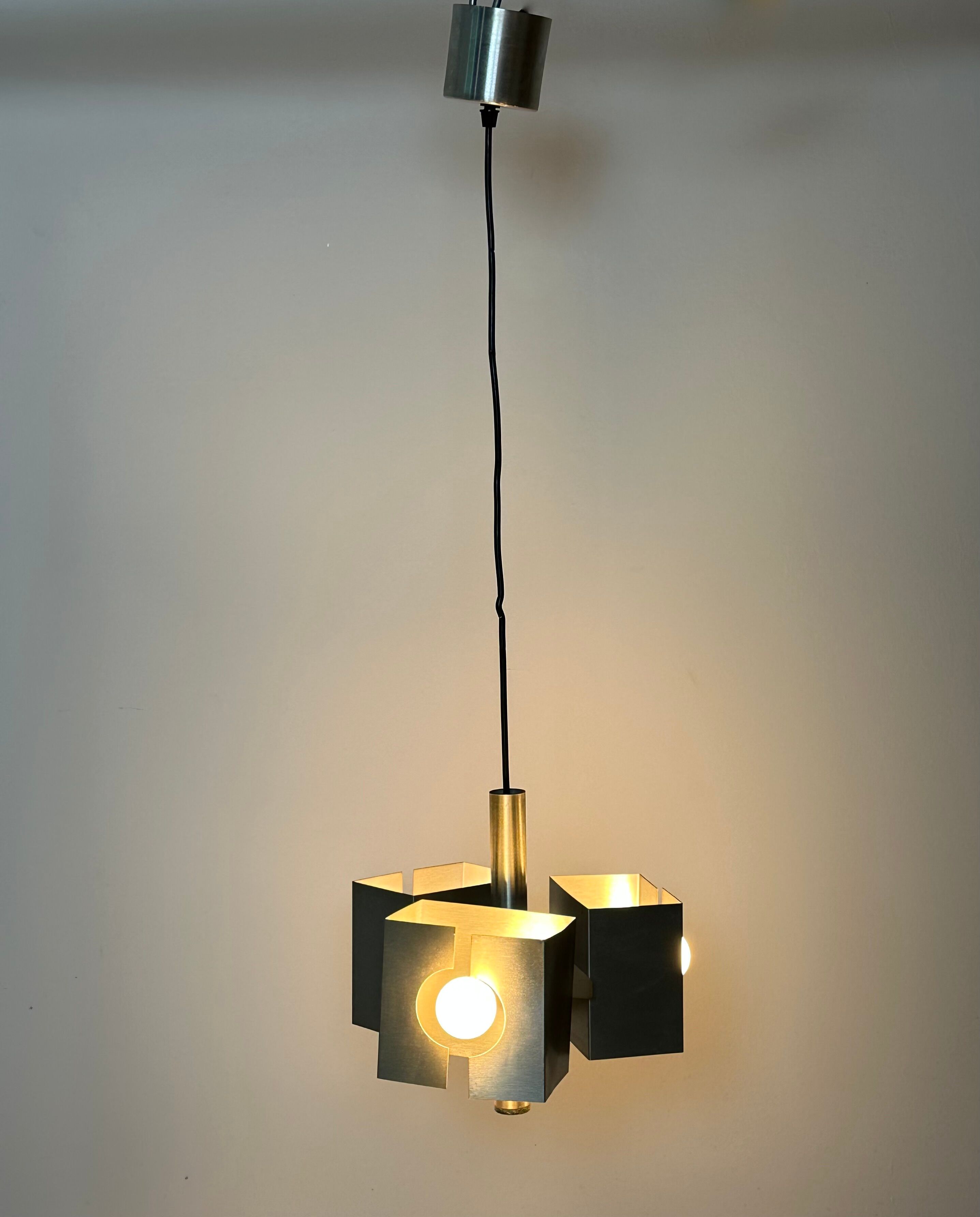 Vintage chandelier 70'S brushed steel 3 burners