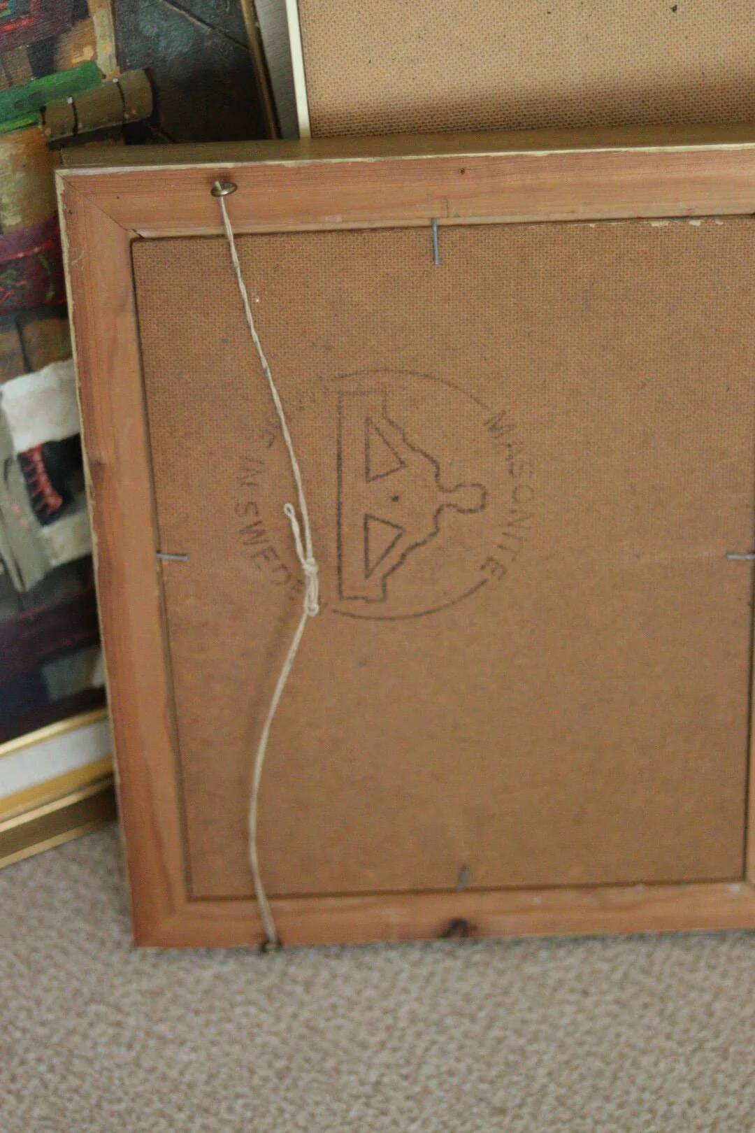 Huile sur panneau suédoise originale du milieu du siècle – ville côtière