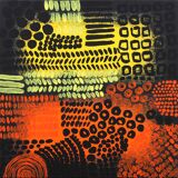 Orange, black and yellow abstract acrylic painting on stretched canvas