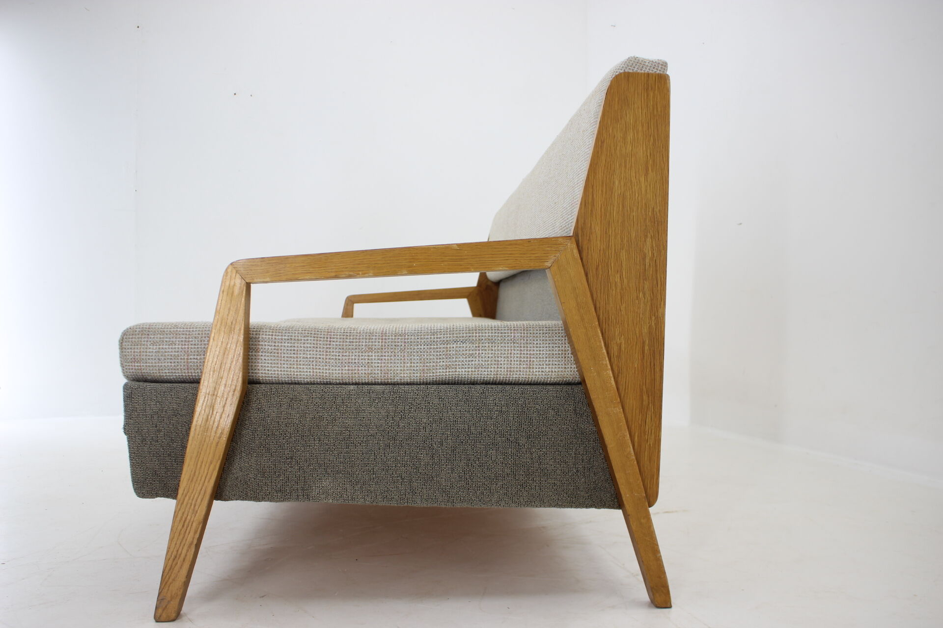 1970s oak 3-seater sofa/bed, czechoslovakia