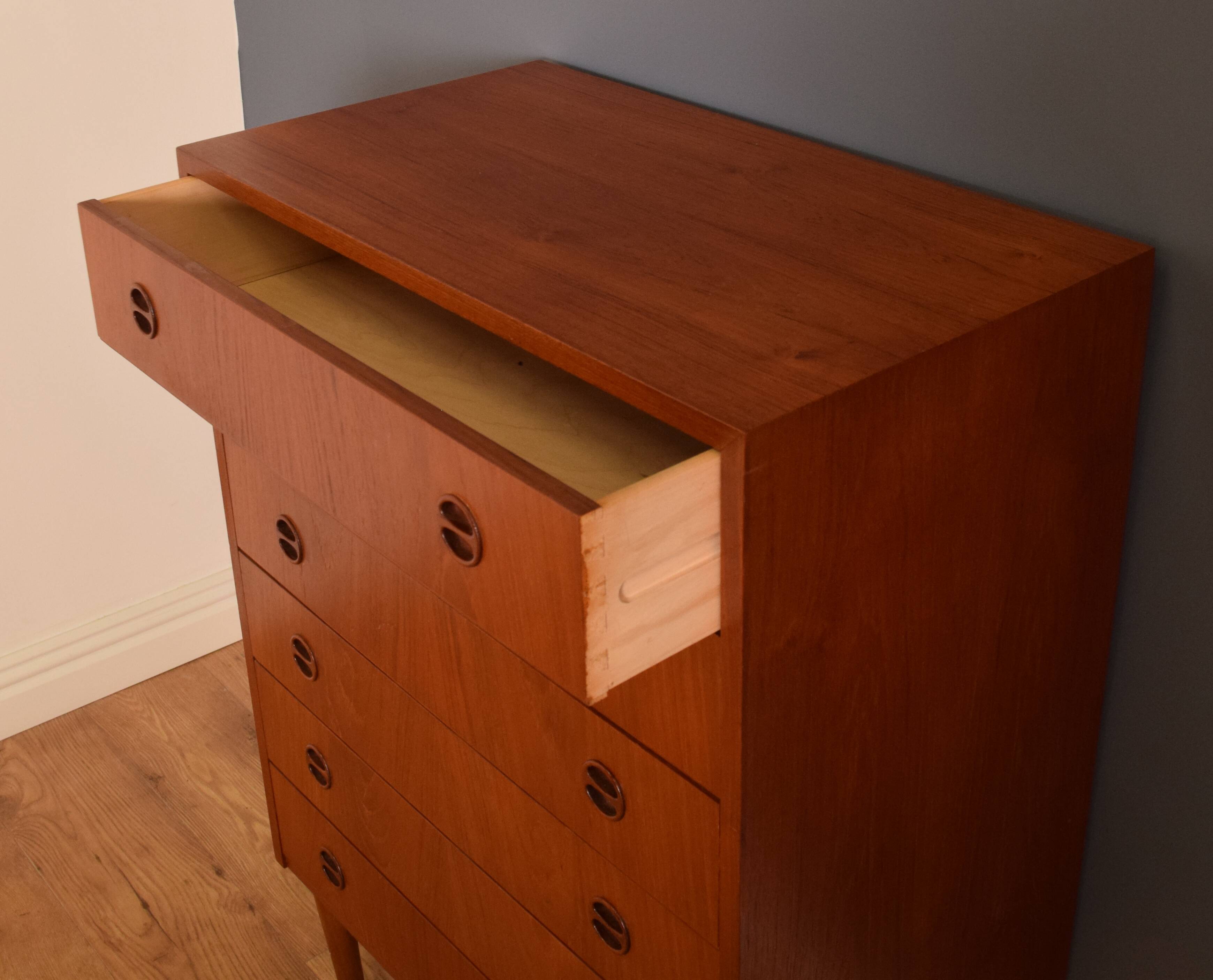 Restored Danish Teak Retro 1960s Tall Chest Of Drawers