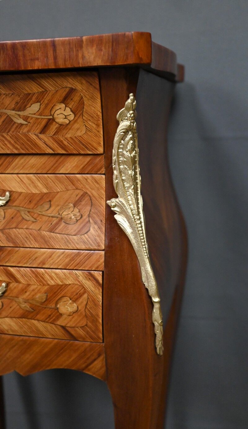 Pair of bedside tables in marquetry, Louis XV style – Mid 20th century