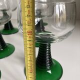 6 Verres à pied ondulés vert vintage