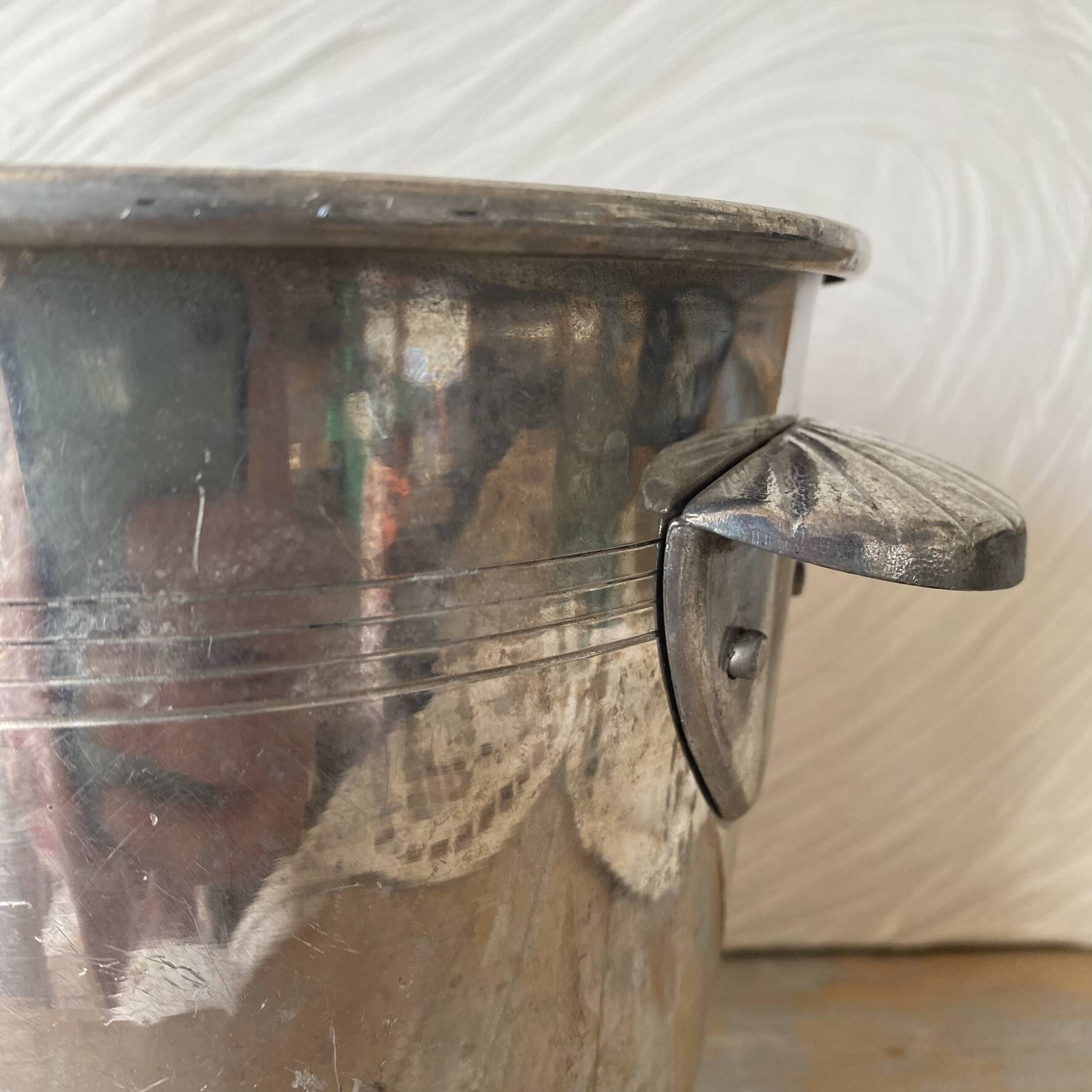 Champagne bucket with shell handles from the 1940s-50s.