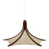 Teak and linen umbrella pendant by Domus, 1970s