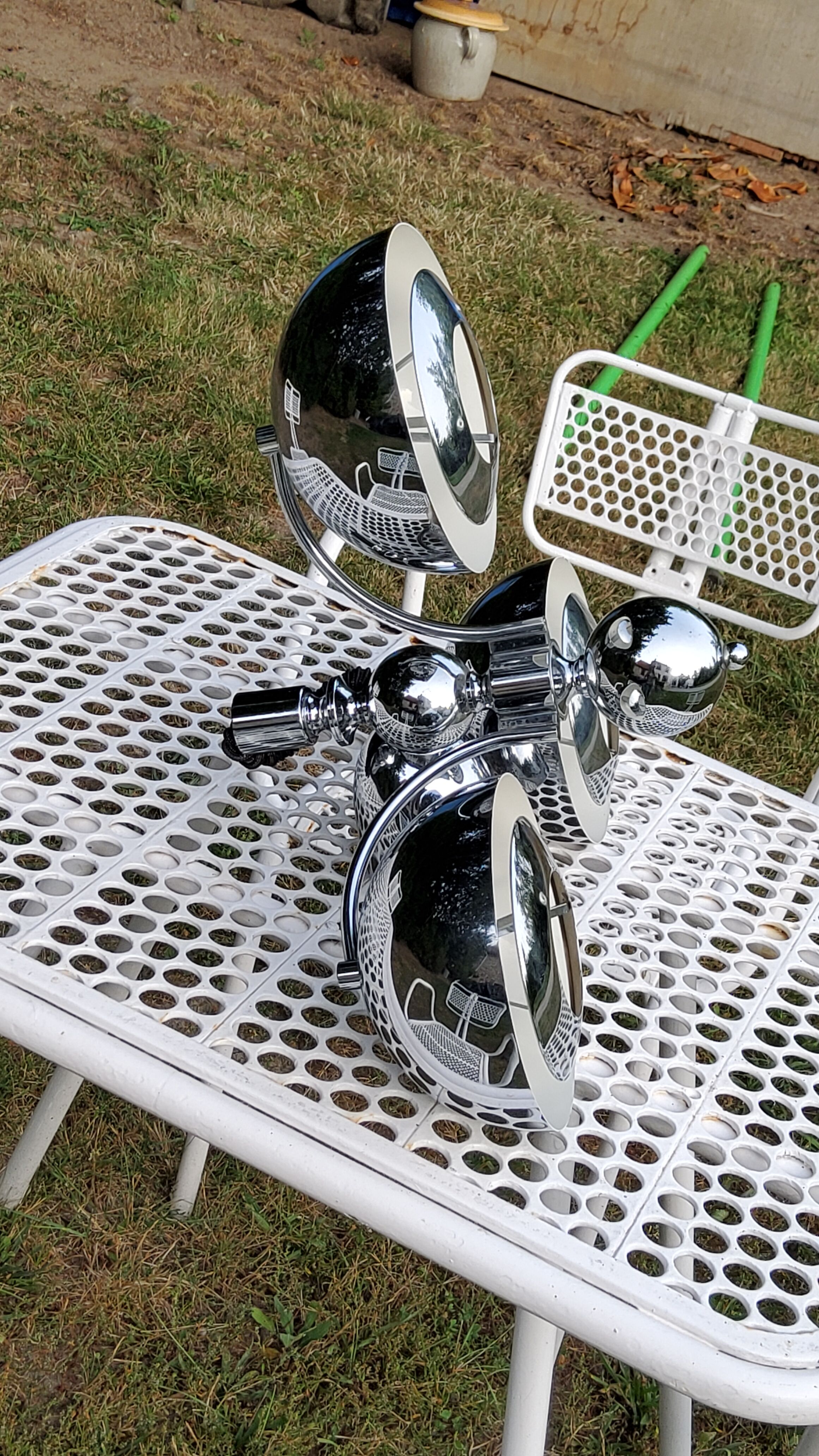 Italian design chandelier in chrome metal 3 lights Rolly 1973