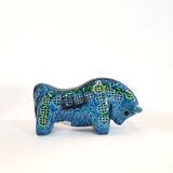 Vintage bull statue, Aldo Londi for Bitossi, Rimini blue series
