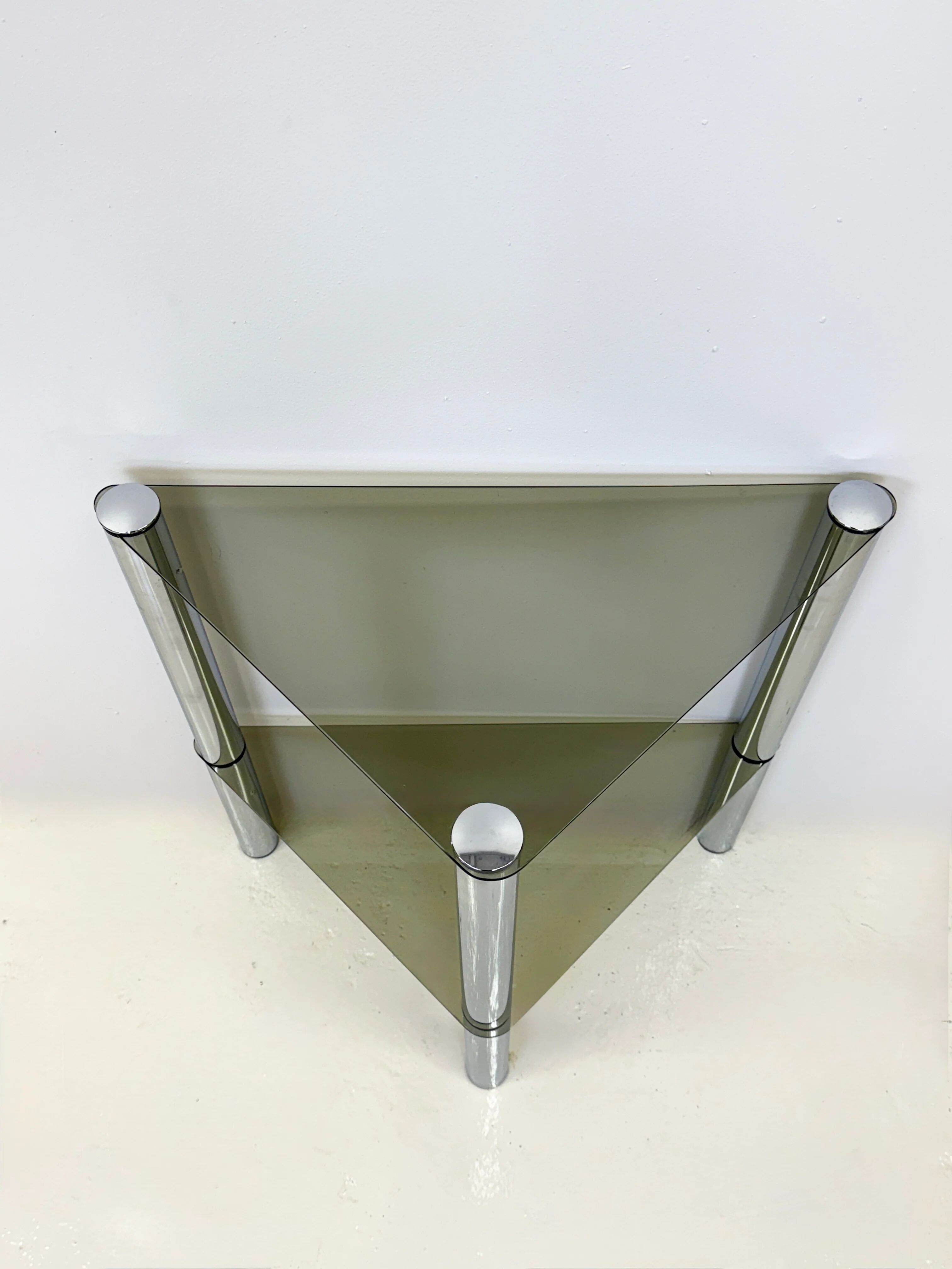 Smoked glass and chrome side table — France, 1970s