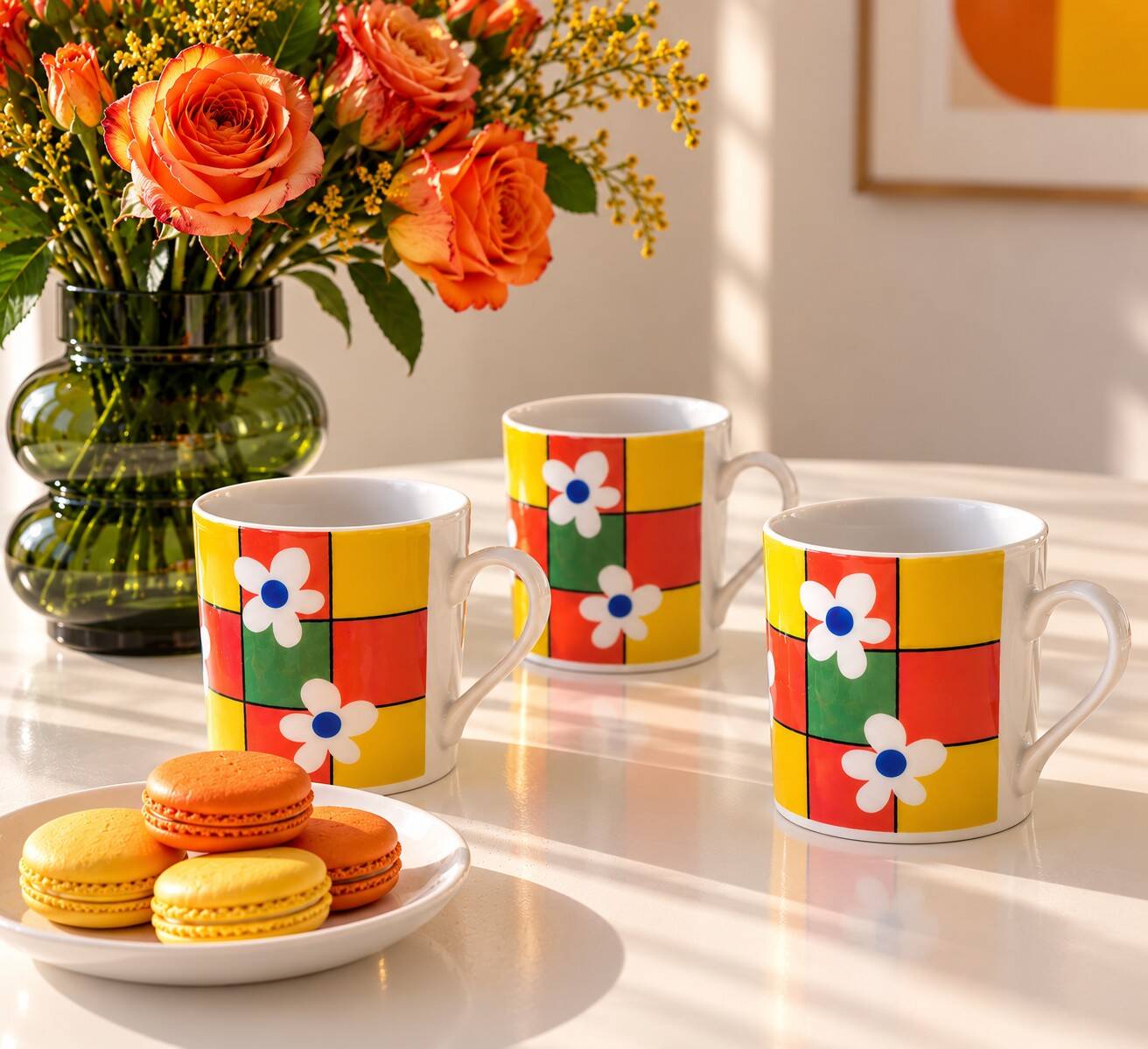6 espresso cups decor Pop Flower power
