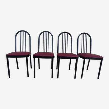 4 chaises métal avec assises en simili cuir bordeaux de marque souvignet