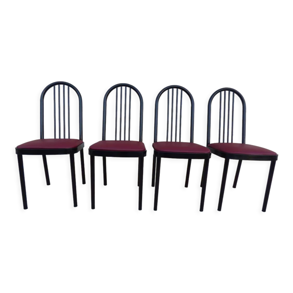 4 chaises métal avec assises en simili cuir bordeaux de marque souvignet