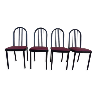 4 metal chairs with burgundy imitation leather seats from the Souvignet brand