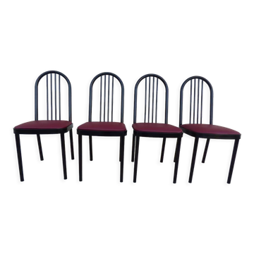 4 metal chairs with burgundy imitation leather seats from the Souvignet brand