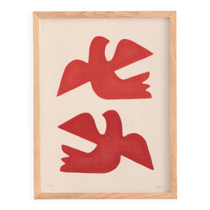 Peinture Oiseaux 30x40cm - rouge