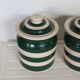 Paire de pots collector anglais Cornishware rayures vertes années 60