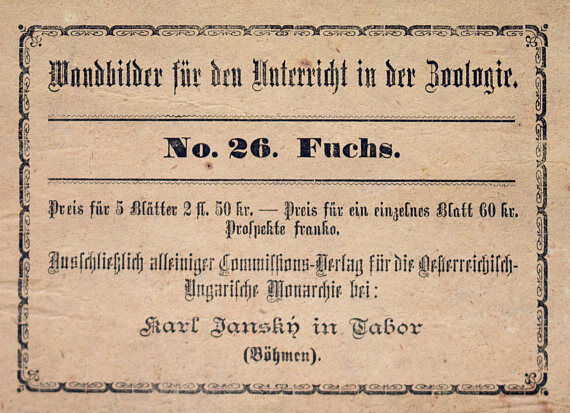 Poster "fox" lithography Karl Jansky Böhmen 1897