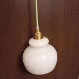 Lampe baladeuse opaline blanche vintage, cordon vert menthe