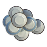 Set of 8 Paulhat porcelain plates and CP blue and bronze