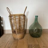 Vintage rattan umbrella stand made of bamboo and rattan from the 60s with two handles