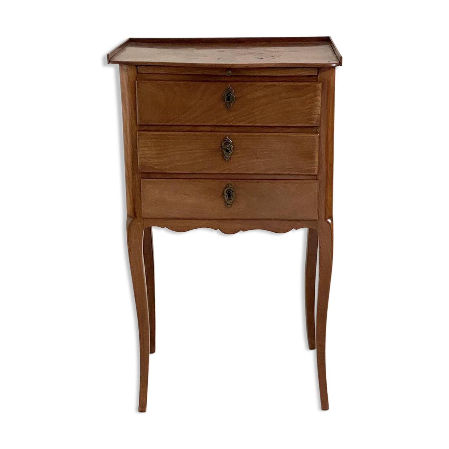 Louis XV style cherry wood bedside table with cabriole legs