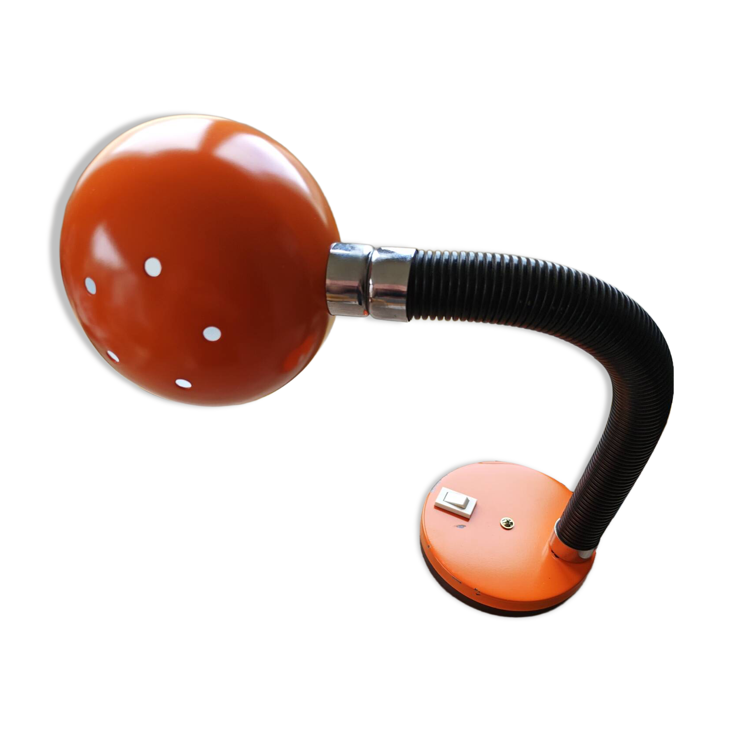 Vintage orange pop desk lamp with a flexible gooseneck - 1970s