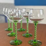 Alsatian white wine glass with green twisted stem - vintage franc stemmed glass