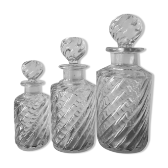 Trio of Baccarat crystal bottles bamboo model, circa 1910