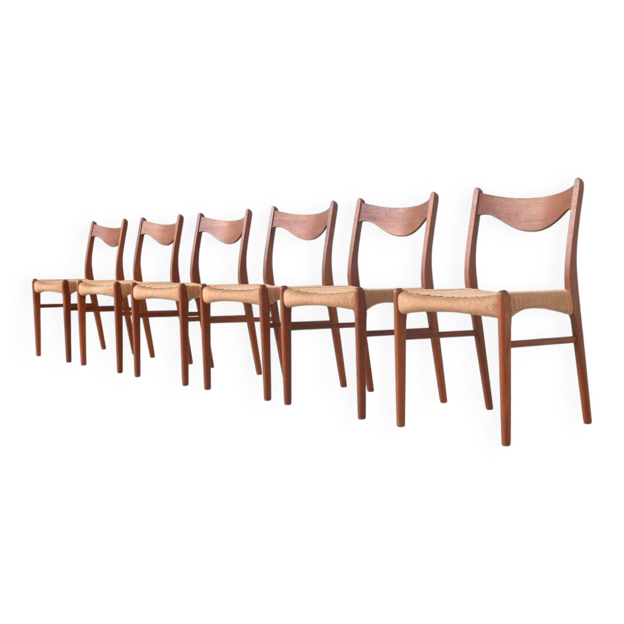 Arne Wahl Iversen set of six dining chairs in teak Glyngore Denmark 1960