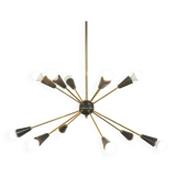 Lampadario Sputnik con 10 punti luce – Ottone e coni nero opaco, Italia, an