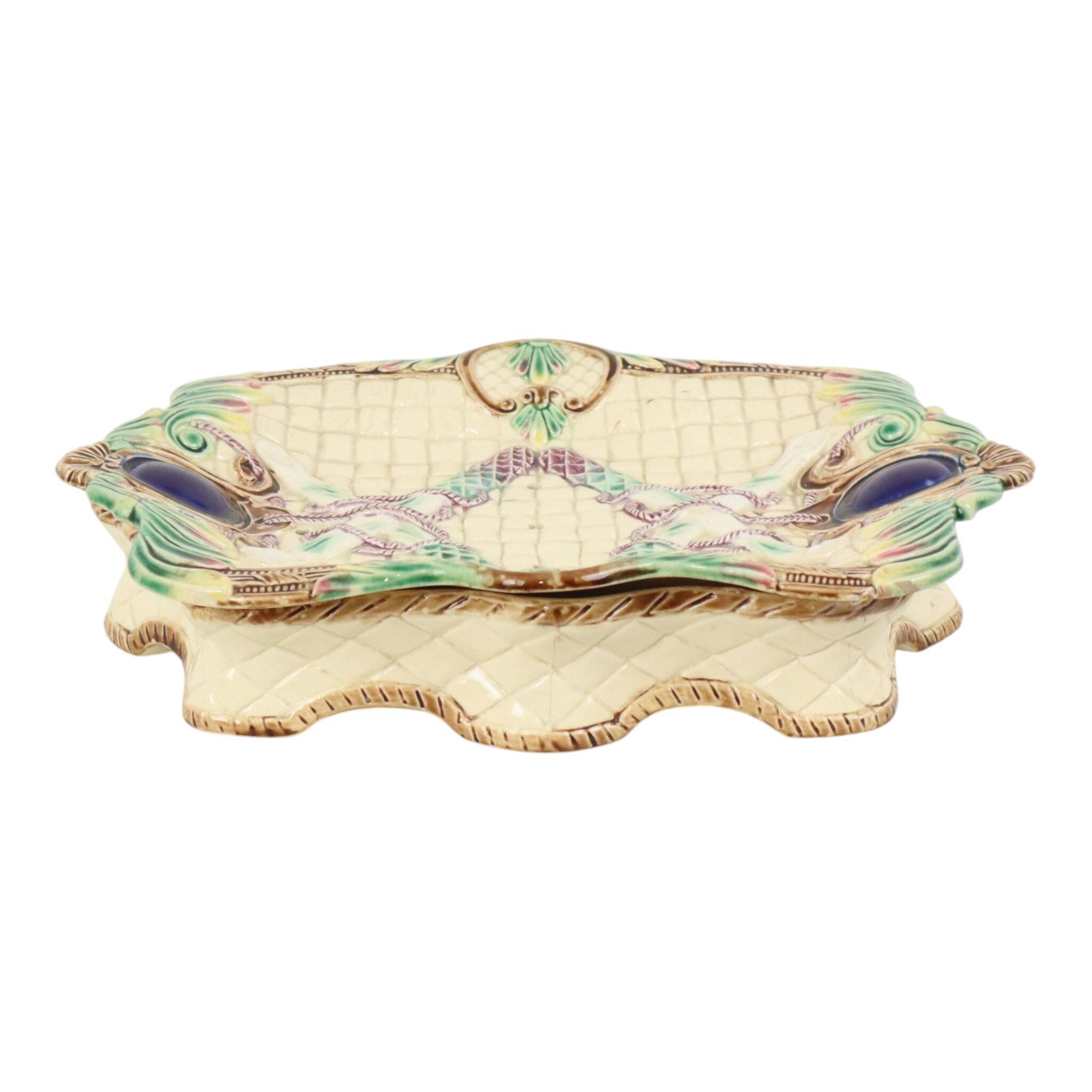Antique French Majolica Earthenware Asparagus Plate, 19th Century