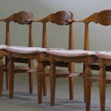 Vintage 60s set of 6 solid oak Danish design dining room chairs, Kjærnulf style