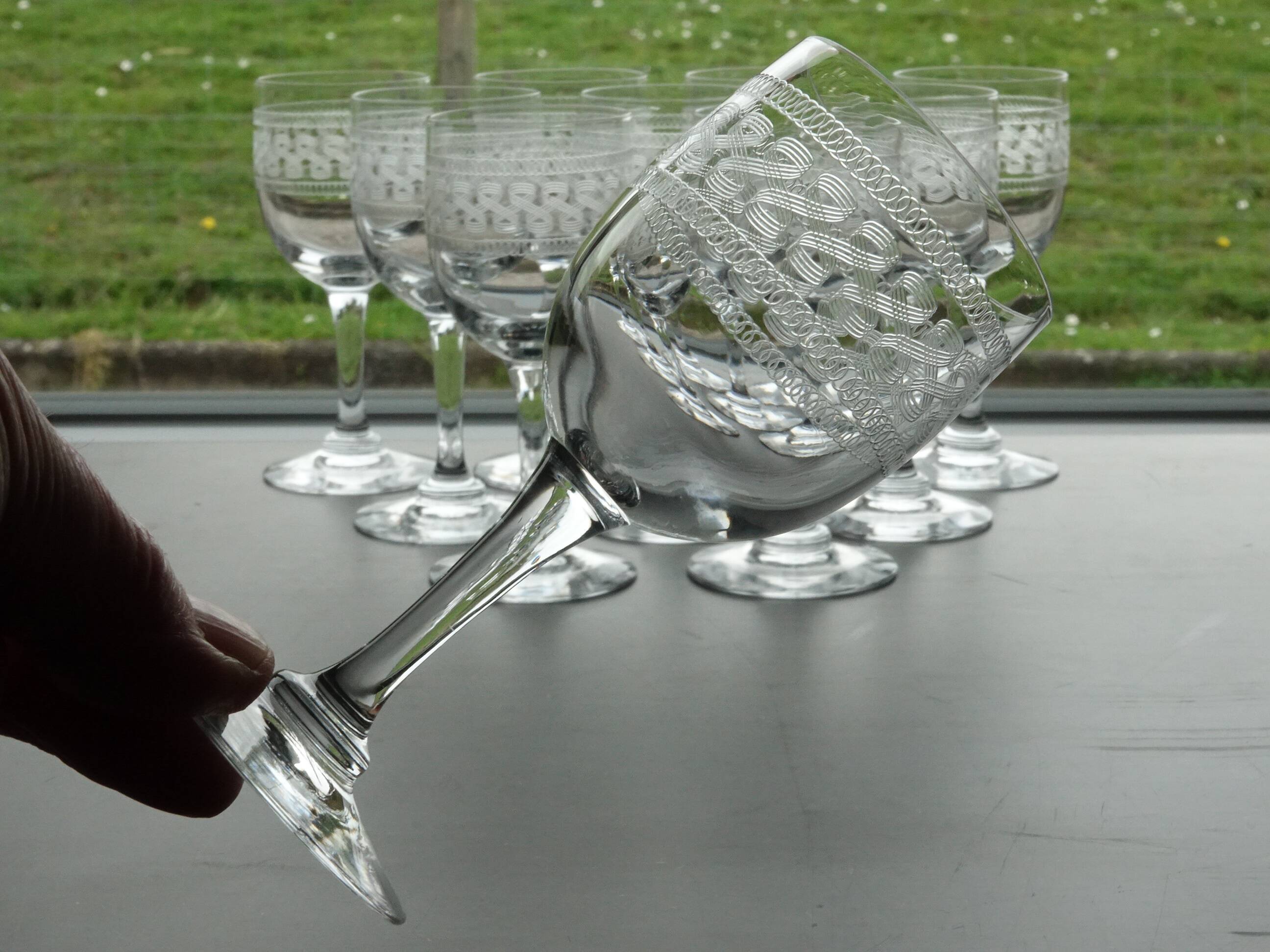 Portieux Meisenthal set of 10 crystal wine glasses