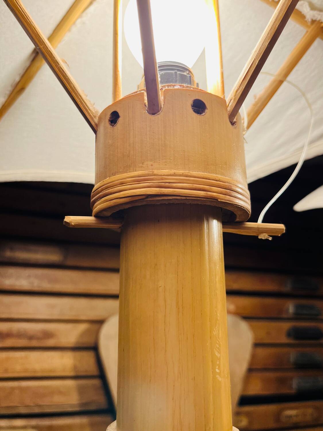 70s bamboo parasol lamps