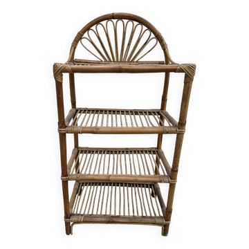 Étagère vintage en rotin – style années 60/70 – motif éventail