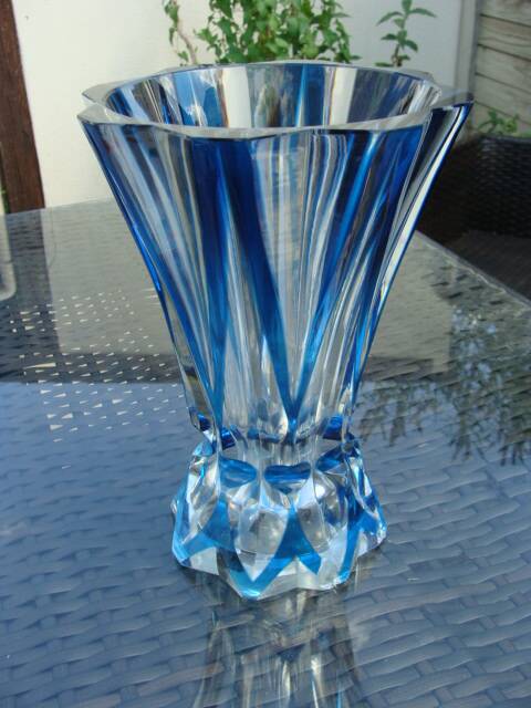 Large blue crystal vase
