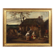 Peinture ancienne scène champêtre, huile sur toile, Europe du Nord '800