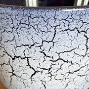 Crackled Reduction Glaze Planter in Blue and White Colours, Vintage Retro Flower Pot