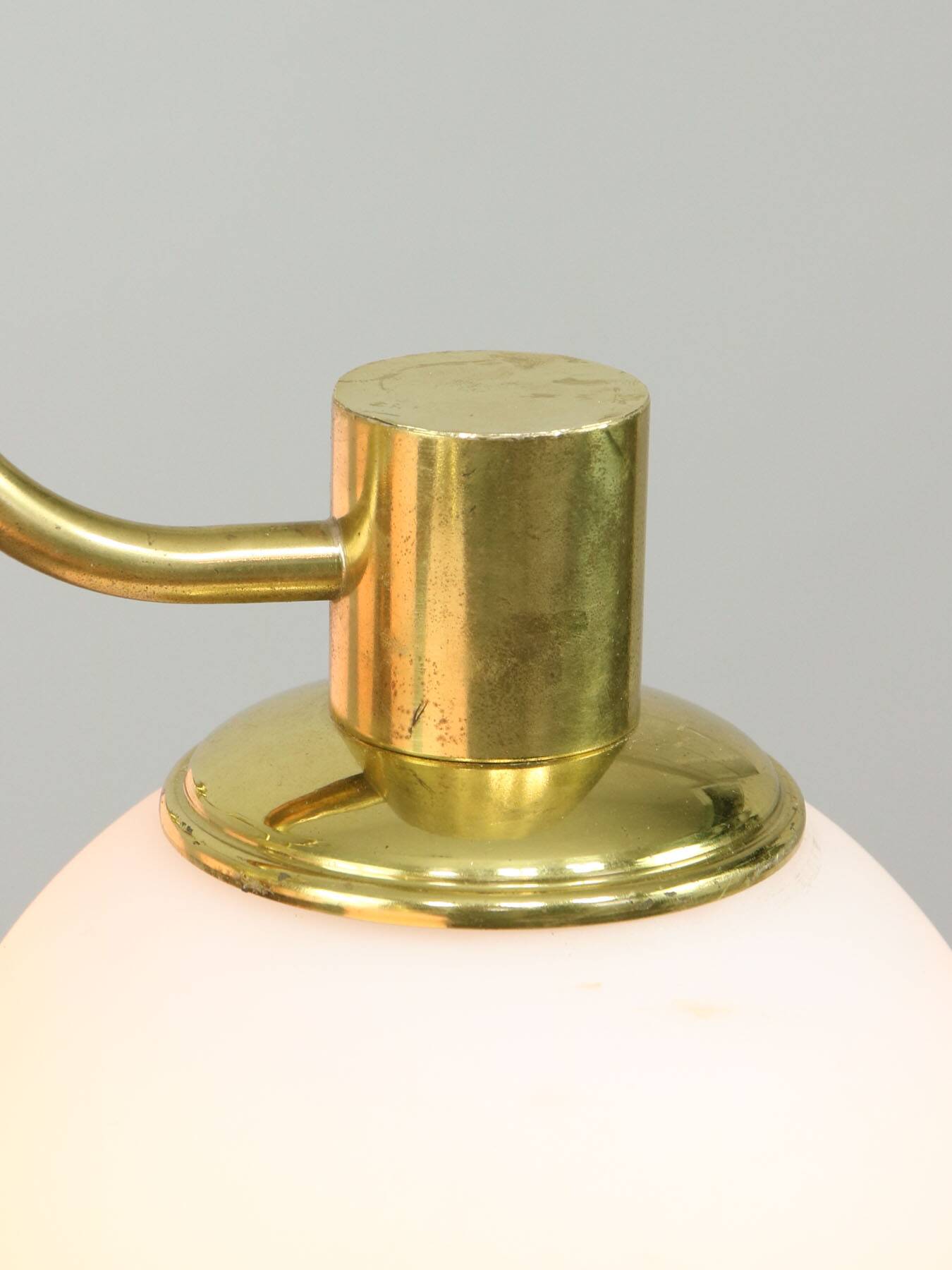 Italian Mid century Modern Chandelier in Brass and Opaline Glass, 1960s