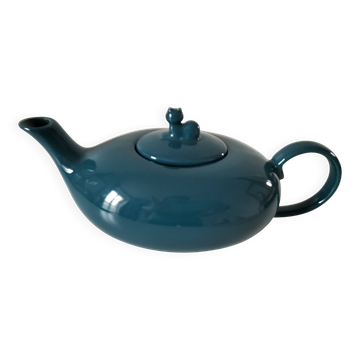 Vintage design teapot – cat model – duck blue glazed ceramic