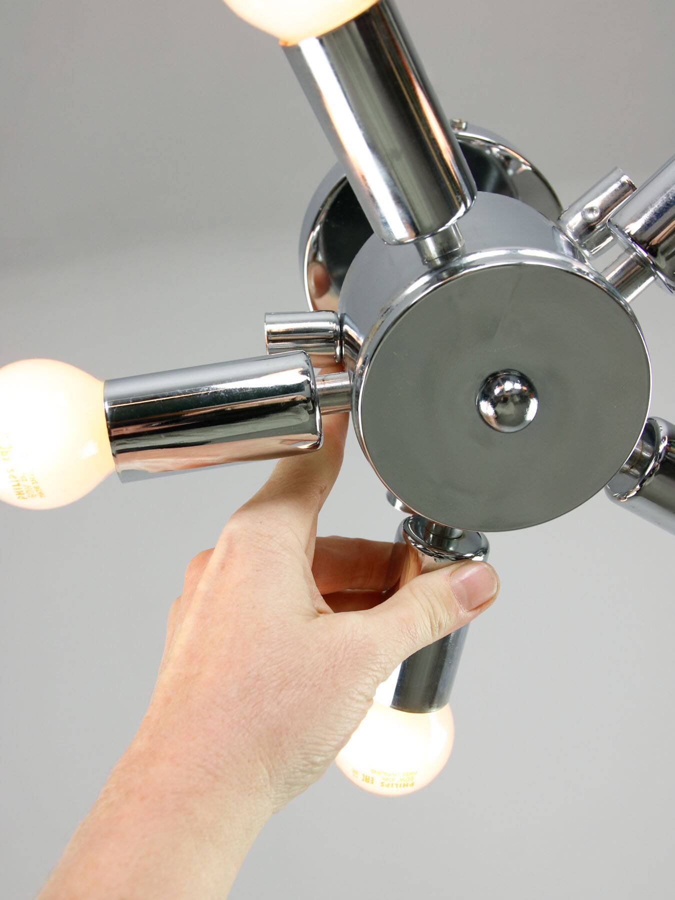 Lampe de plafond vintage en chrome et opaline italienne, années 80