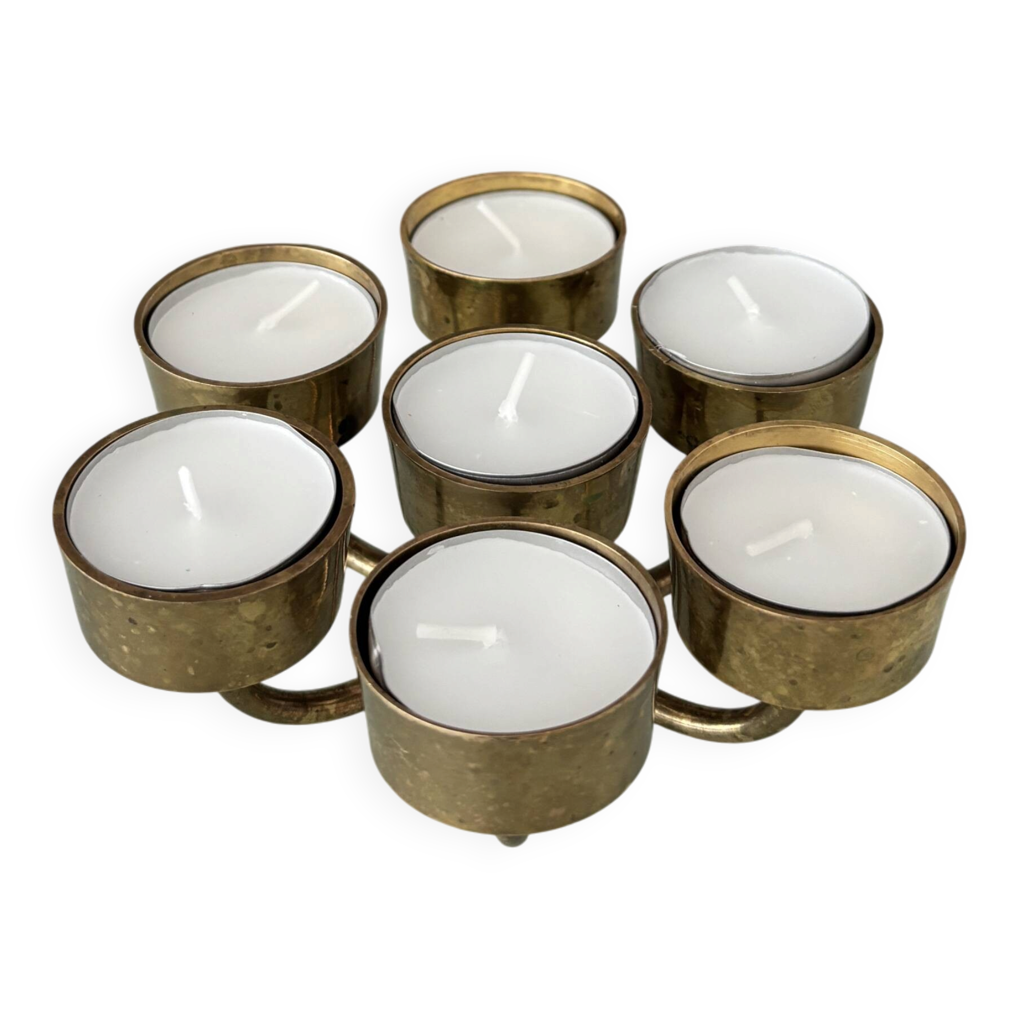 Vintage Solid Brass Seven-Light Candle Holder, Scandinavian Modern, 1970s