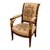 Empire period armchair in mahogany with Egyptian head motifs, early 19th century.